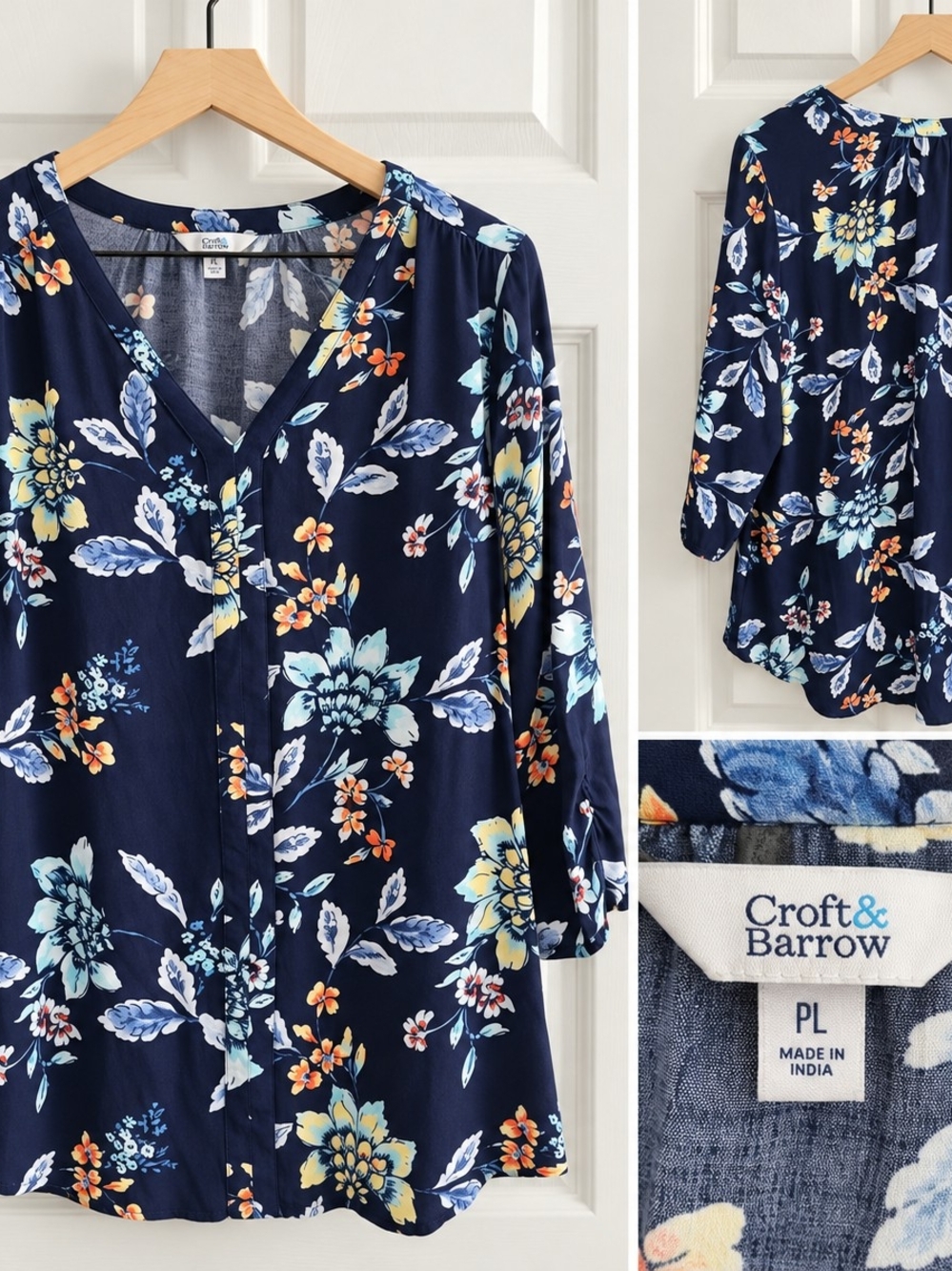 croft & barrow Navy Floral V-Neck Tunic
